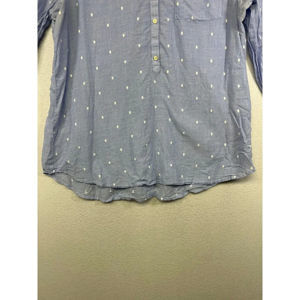 Boho Coastal Old Navy Womens XL Blue Clip Dot Henley V-Neck Cotton Tunic‎ Top